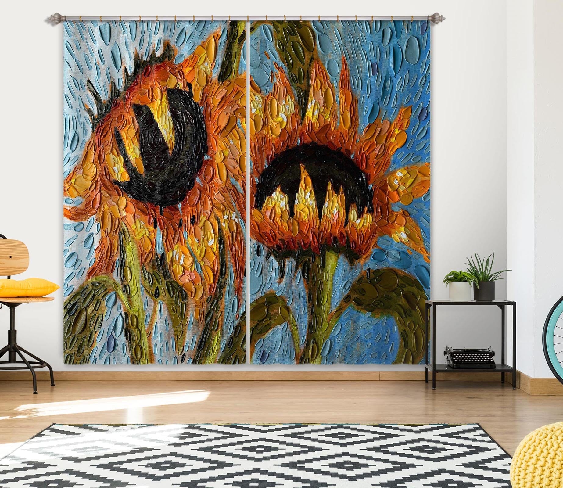 3D Serenity Sunflowers 058 Dena Tollefson Curtain Curtains Drapes Curtains AJ Creativity Home 