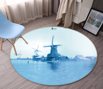 3D Blue Windmill 72269 Round Non Slip Rug Mat