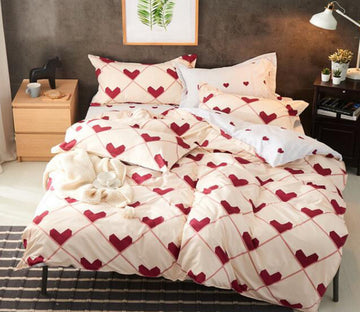 3D Red Heart Diamond 2144 Bed Pillowcases Quilt