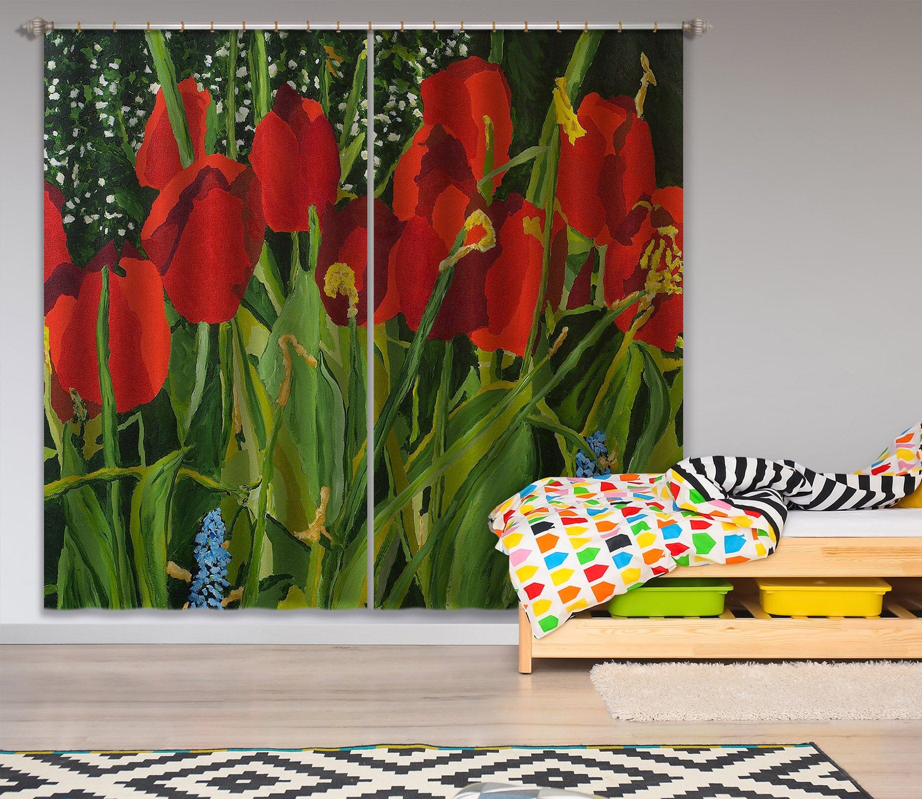 3D Red Flowers 161 Allan P. Friedlander Curtain Curtains Drapes Curtains AJ Creativity Home 