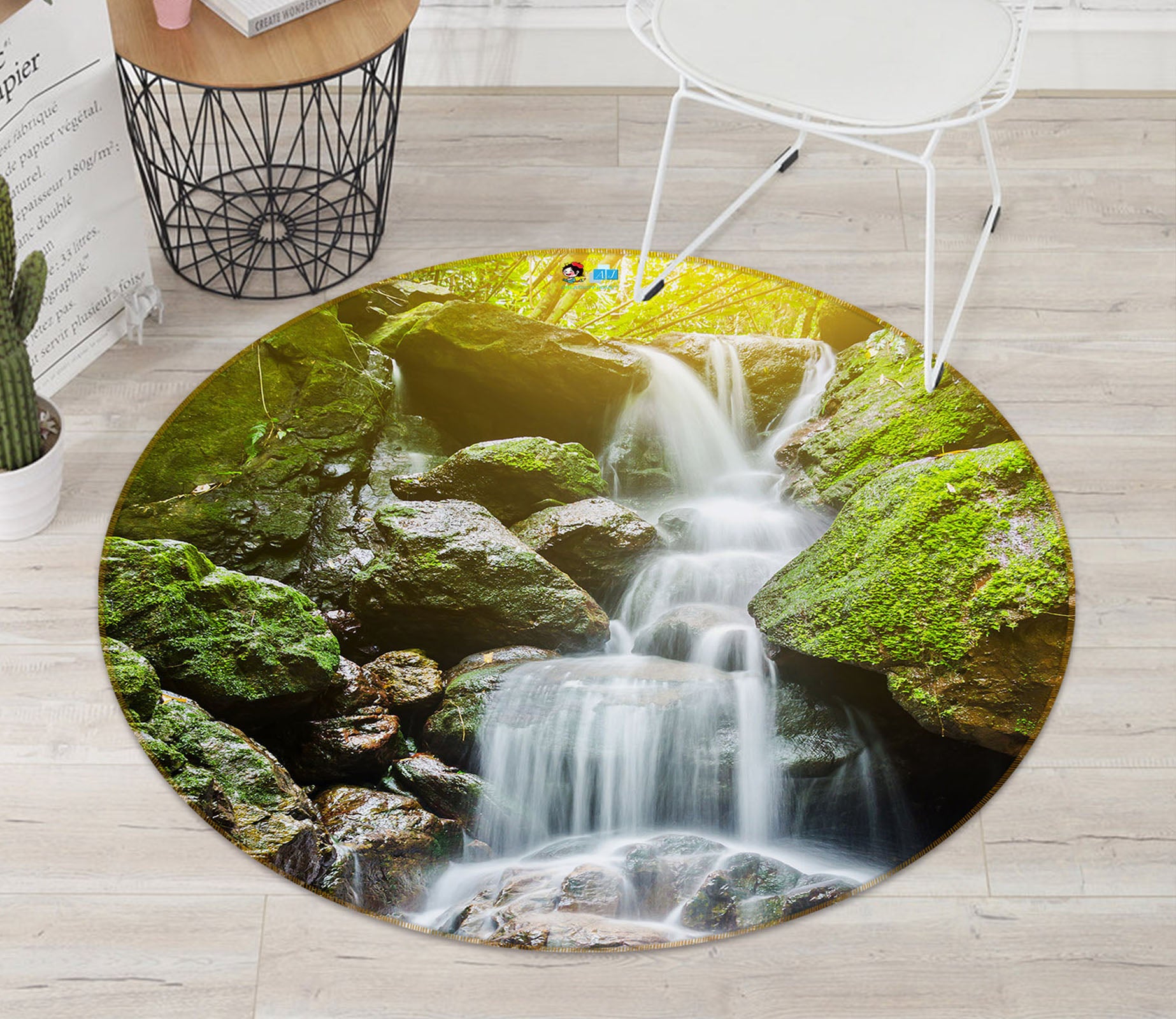 3D Waterfall 69077 Round Non Slip Rug Mat