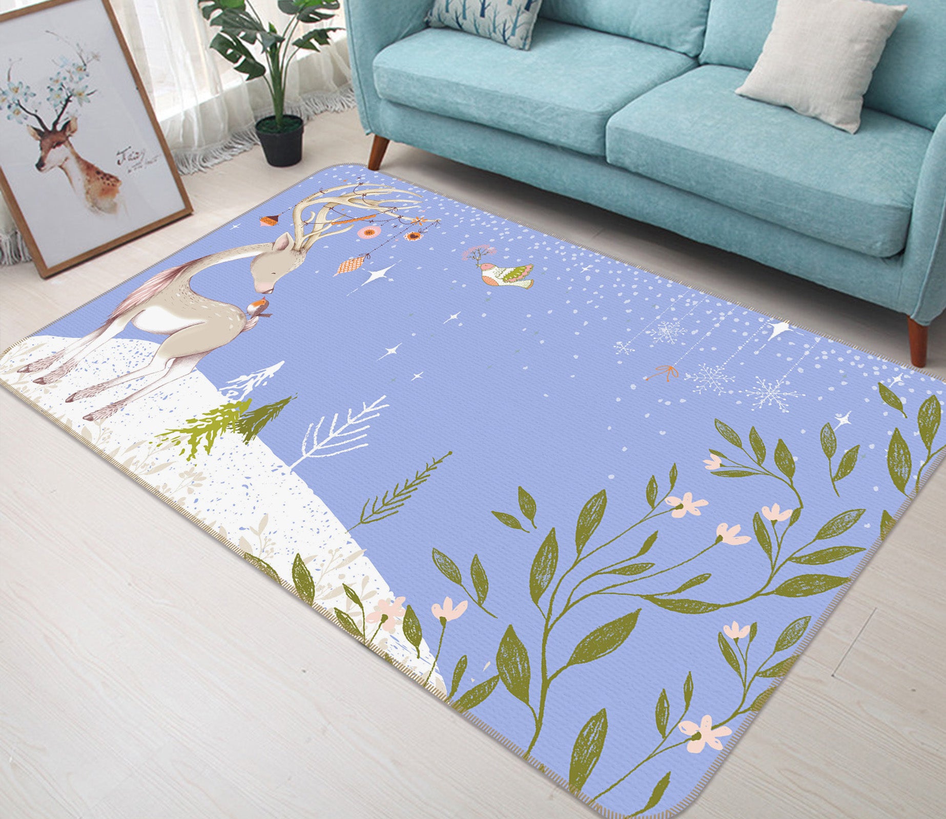 3D Deer Leaves 34065 Non Slip Rug Mat