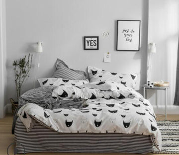 3D Black Cat Head Pattern 14085 Bed Pillowcases Quilt