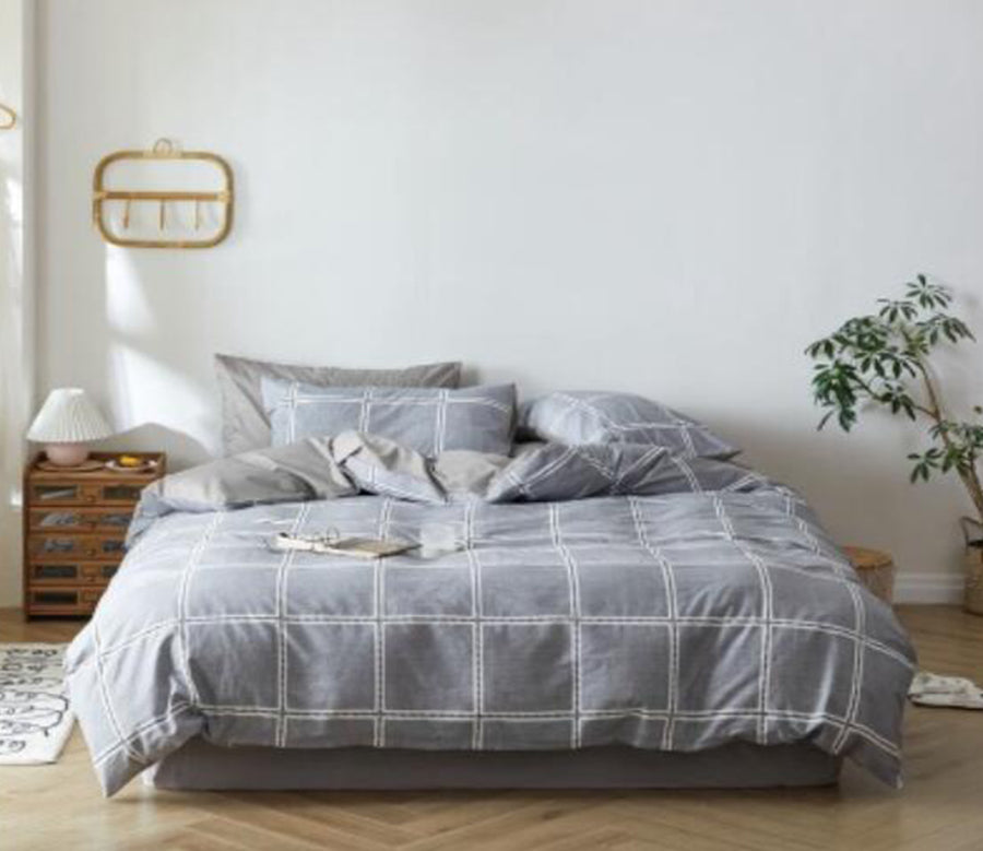 3D Big Gray Grid 30009 Bed Pillowcases Quilt