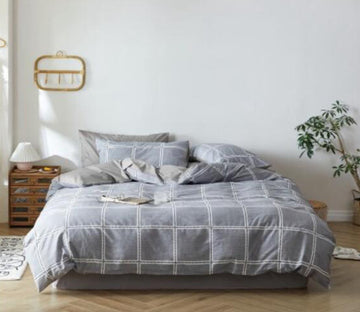 3D Big Gray Grid 30009 Bed Pillowcases Quilt