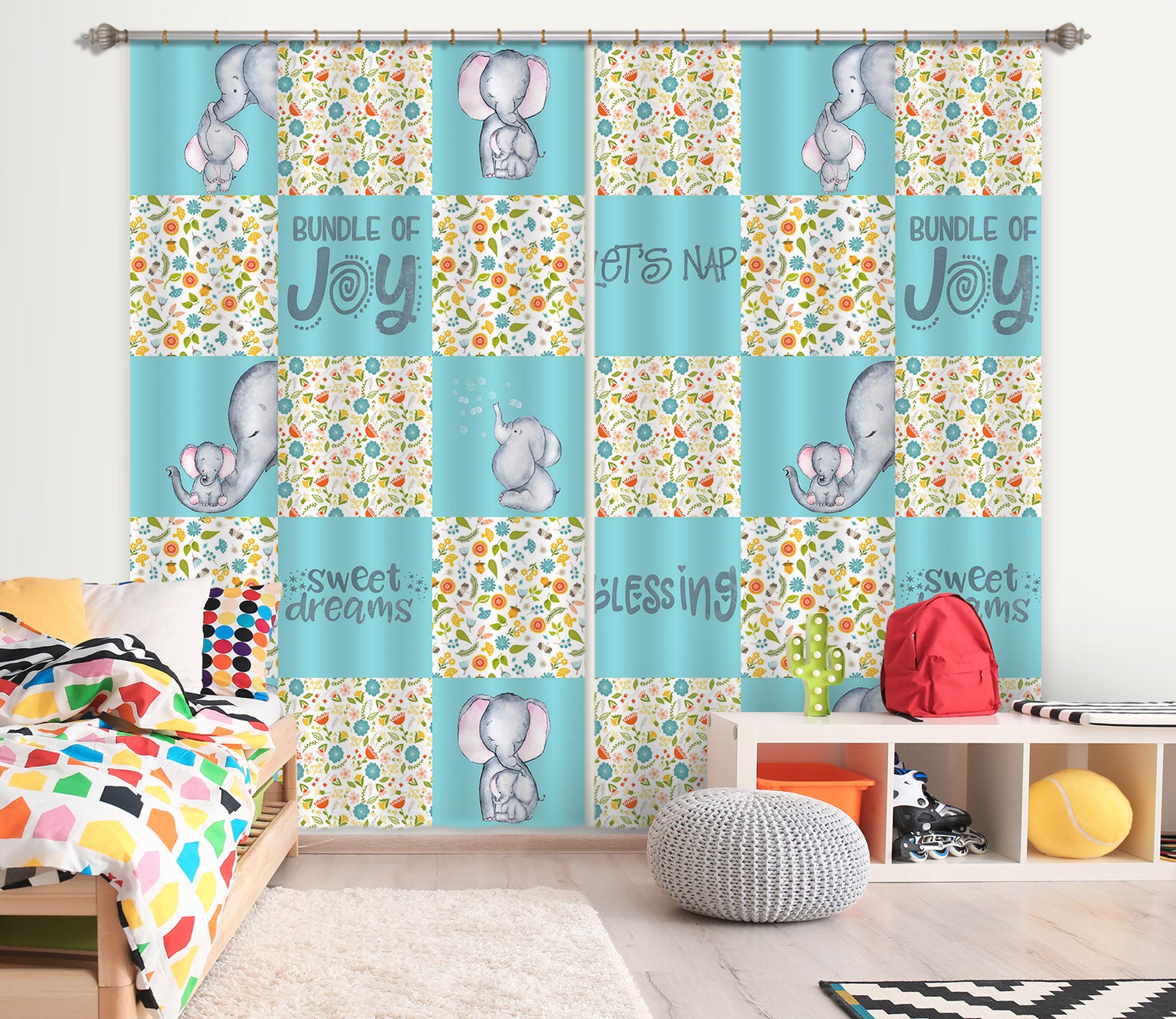 3D Blue Elephant 152 Uta Naumann Curtain Curtains Drapes