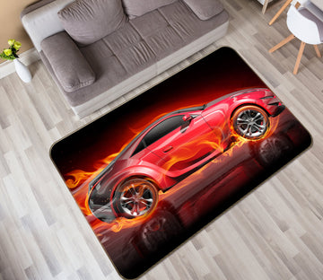 3D Red Flame Sports Car 67179 Vehicle Non Slip Rug Mat