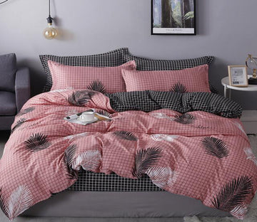 3D Pink Grid Feather 13096 Bed Pillowcases Quilt