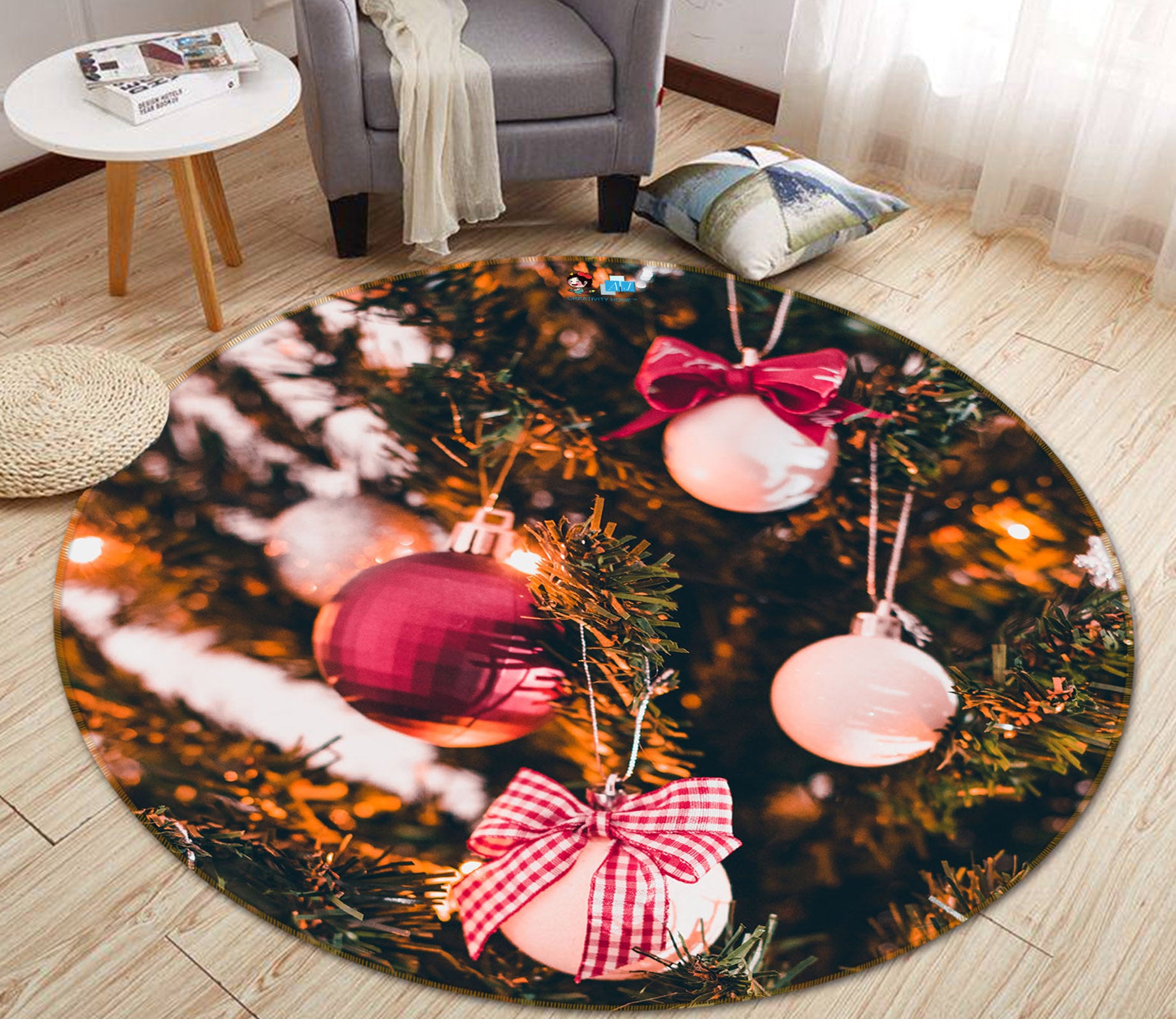 3D Ball Pendant 54195 Christmas Round Non Slip Rug Mat Xmas