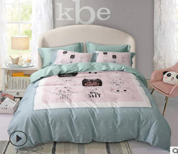 3D Cat Line 20143 Bed Pillowcases Quilt