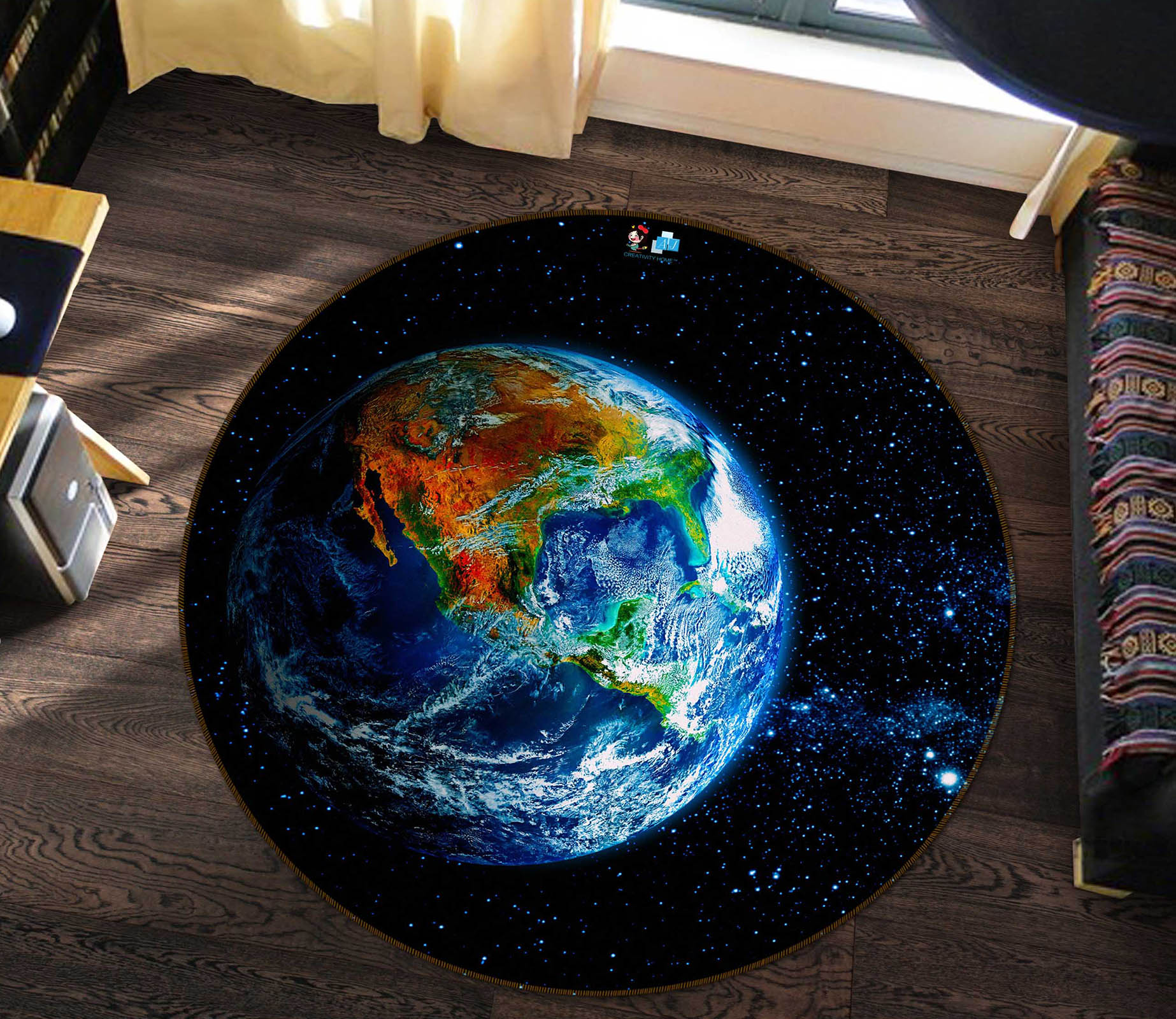 3D Earth 81054 Round Non Slip Rug Mat