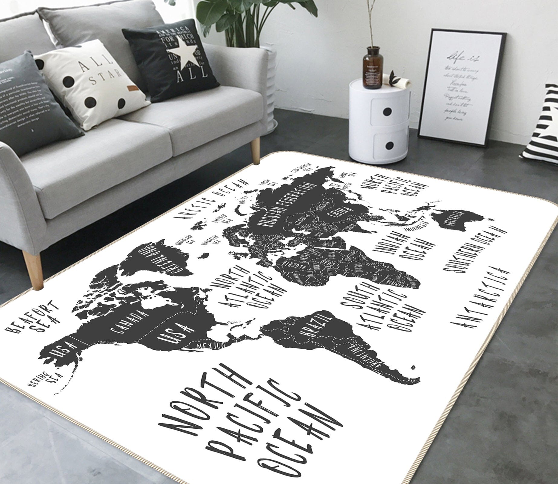 3D Grey Stone 296 World Map Non Slip Rug Mat Mat AJ Creativity Home 