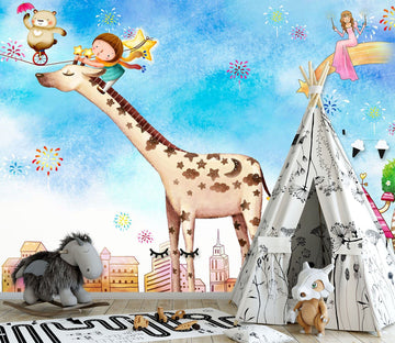 3D Cartoon Giraffe 1443 Wall Murals Wallpaper AJ Wallpaper 2 