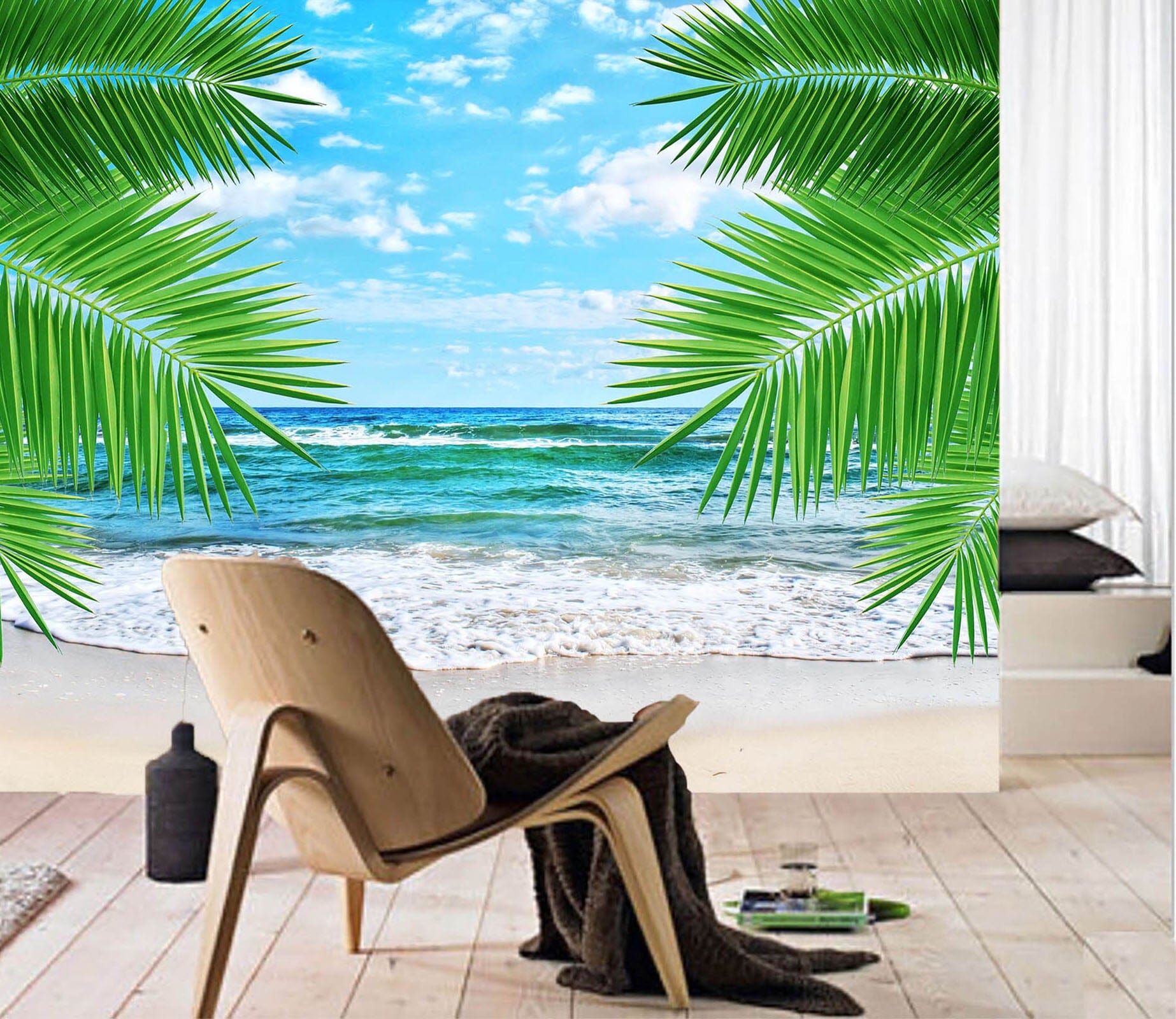 3D Sea Beach Coconut Tree 34 Wall Murals Wallpaper AJ Wallpaper 2 