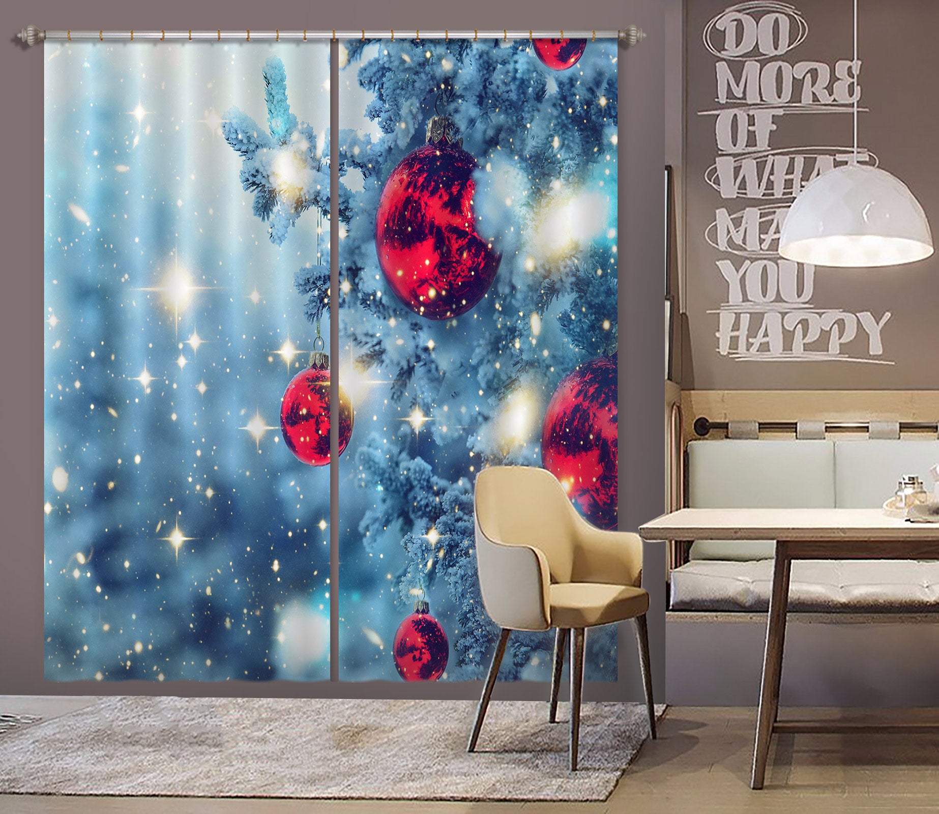 3D Snow Tree Red Ball 52067 Christmas Curtains Drapes Xmas