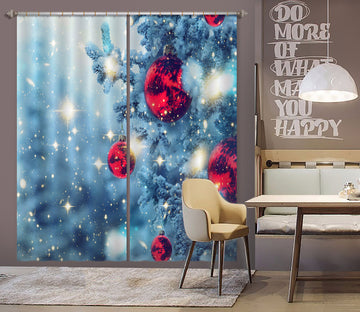 3D Snow Tree Red Ball 52067 Christmas Curtains Drapes Xmas