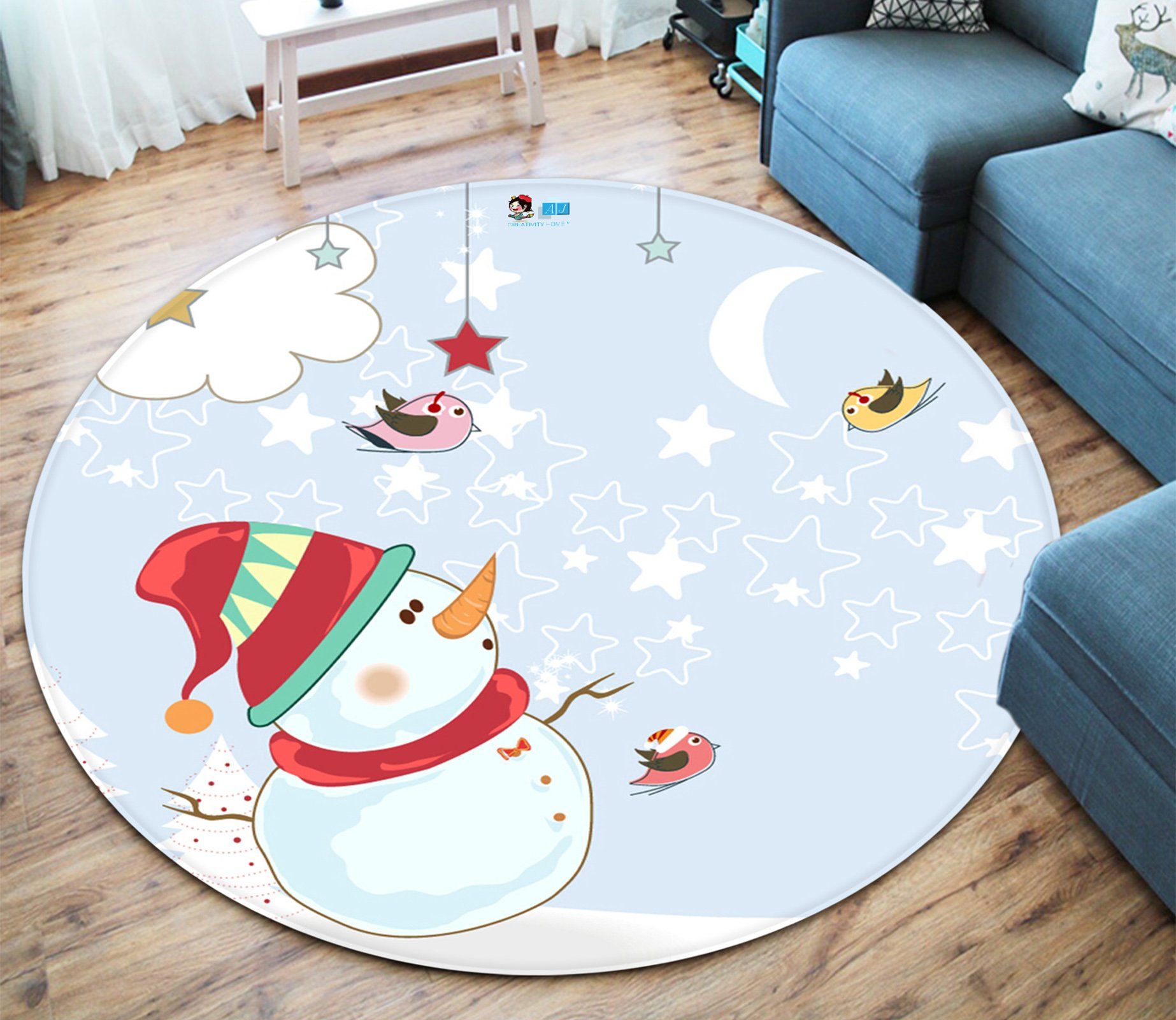3D Fat Snowman Bird 107 Round Non Slip Rug Mat Mat AJ Creativity Home 