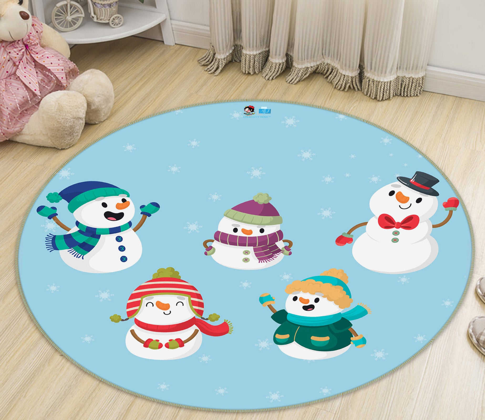 3D Snowman Doll 75110 Round Non Slip Rug Mat