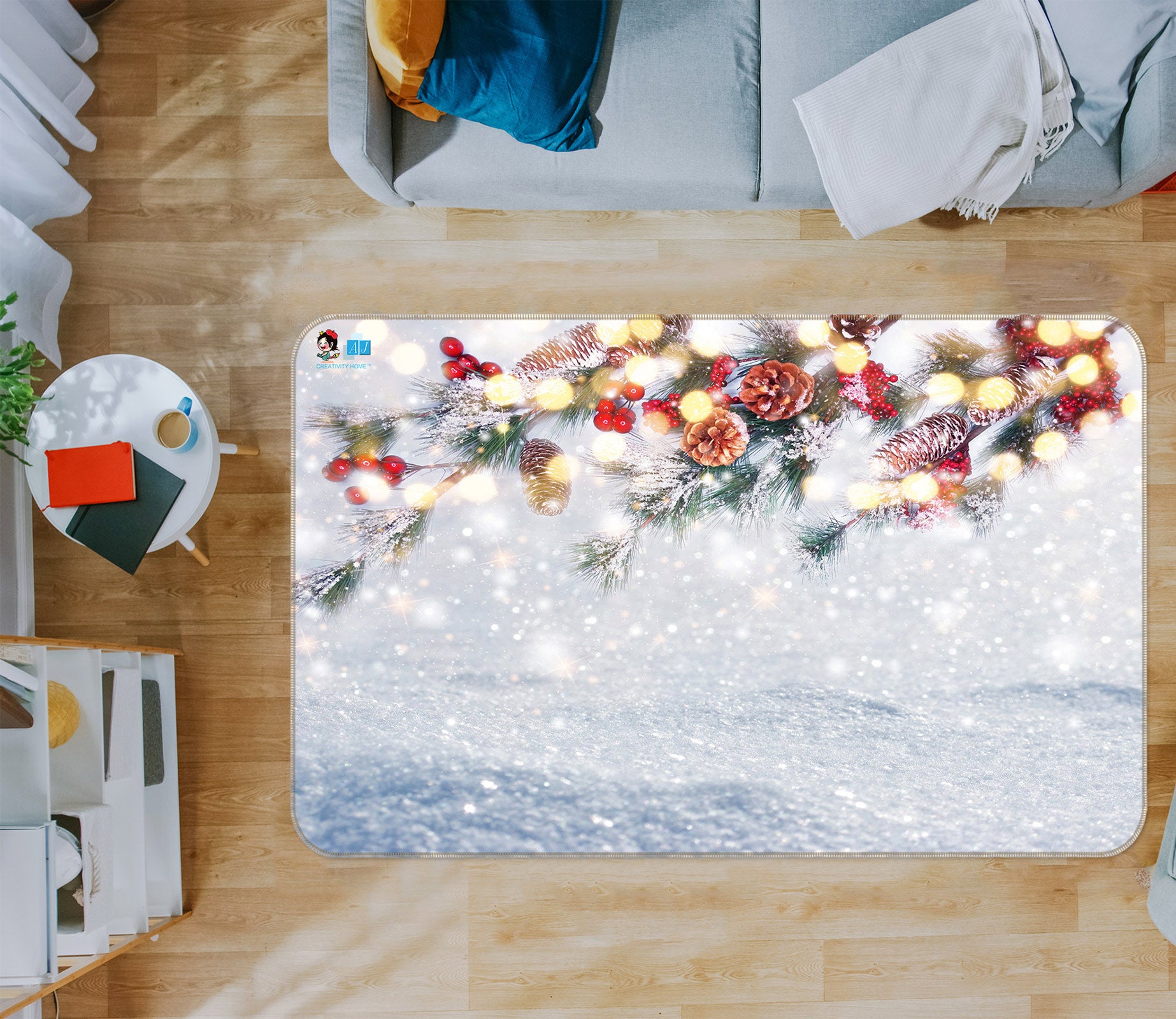 3D Snow Branches 55026 Christmas Non Slip Rug Mat Xmas