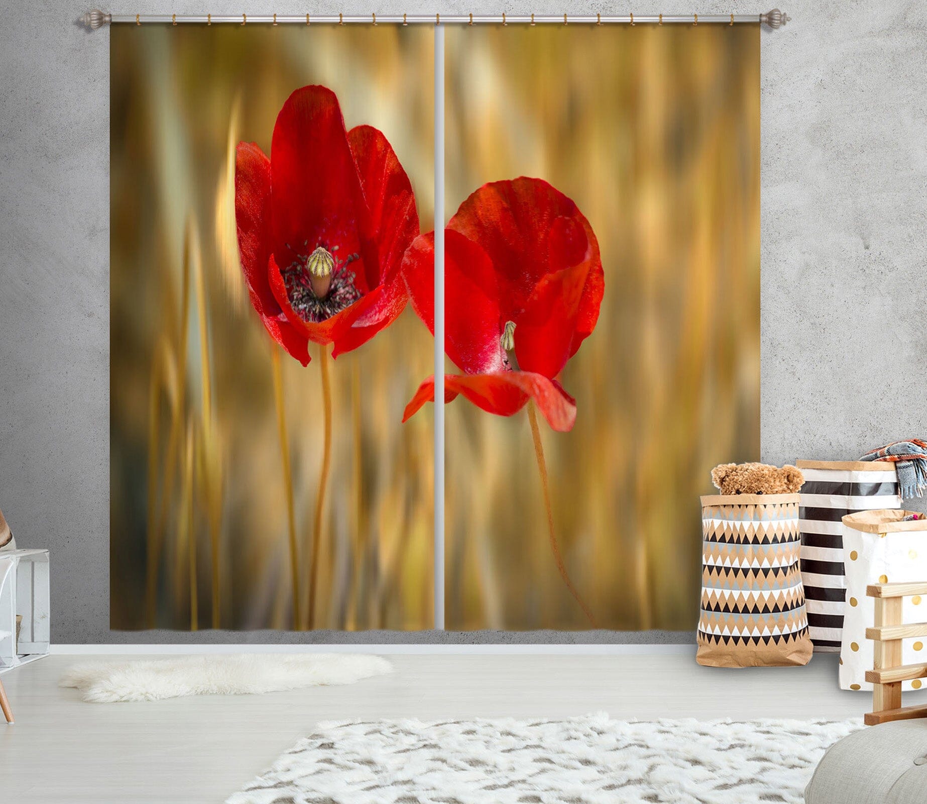 3D Red Flowers 180 Marco Carmassi Curtain Curtains Drapes Curtains AJ Creativity Home 