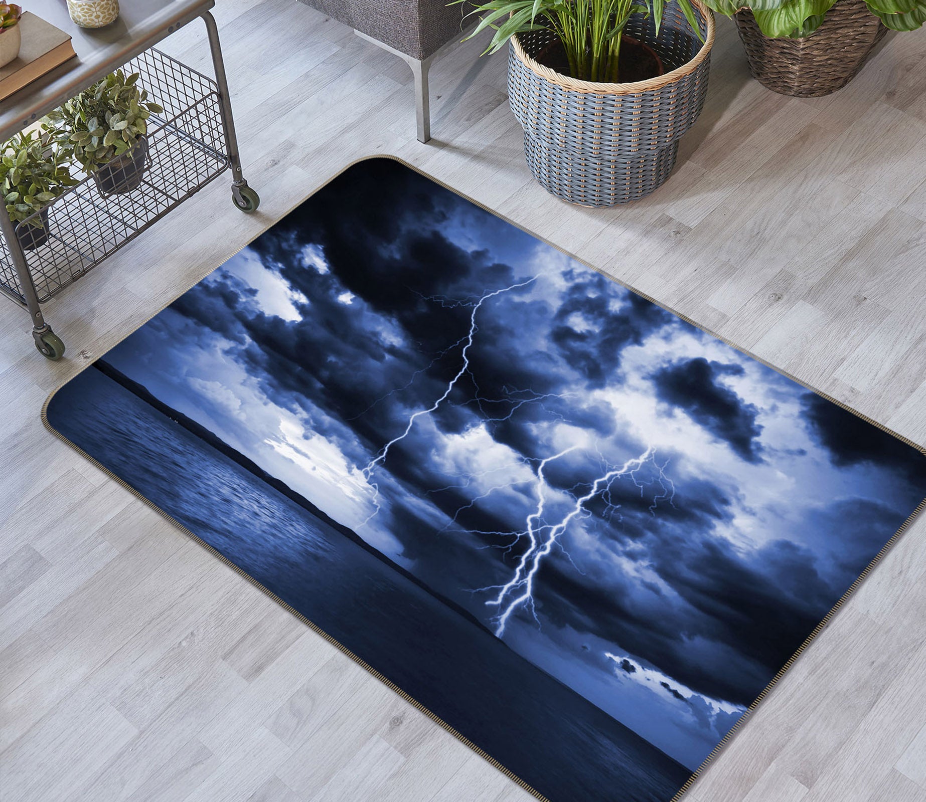 3D Lightning Sea Clouds 31163 Non Slip Rug Mat