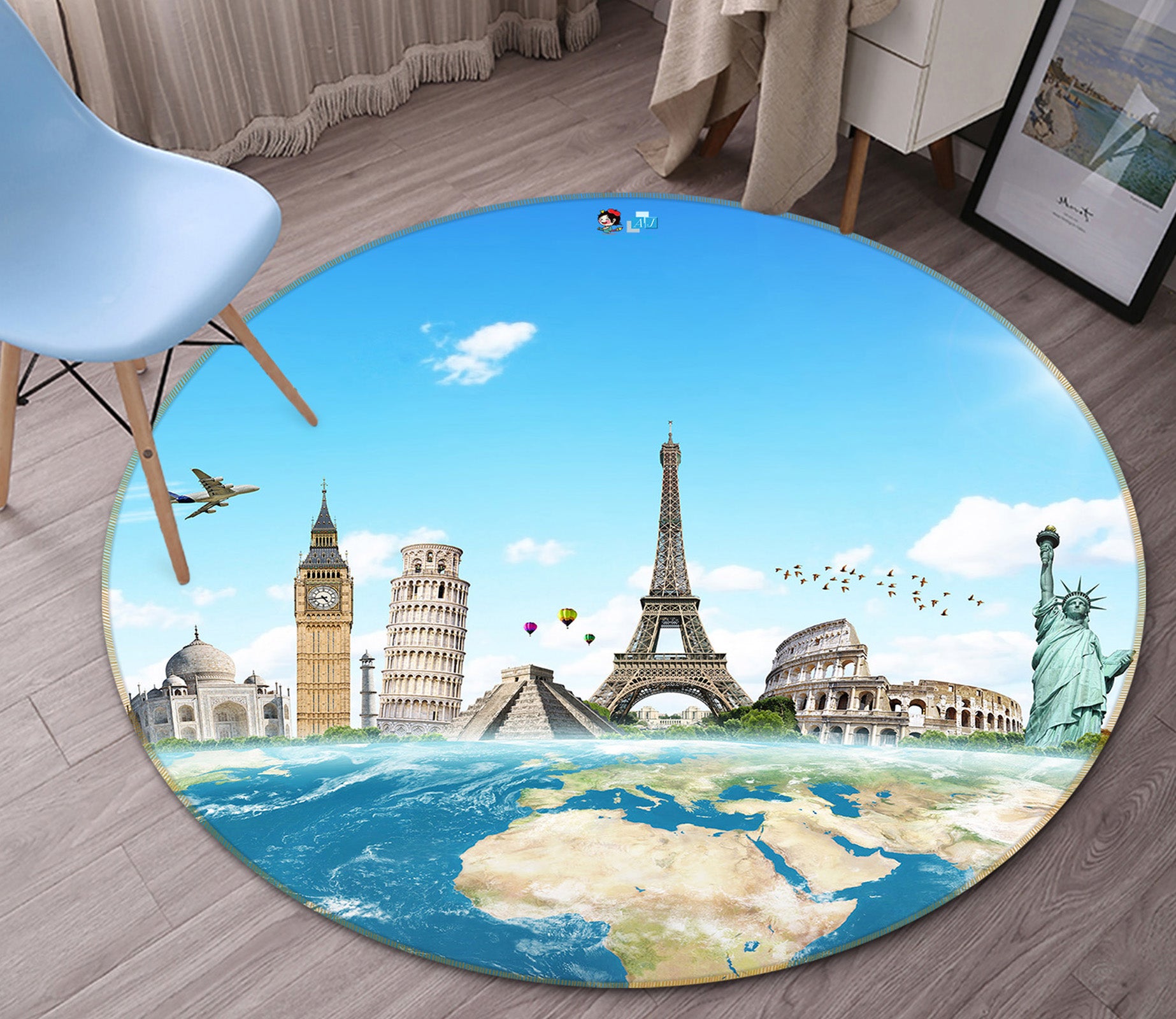 3D Global Tour 72101 Round Non Slip Rug Mat