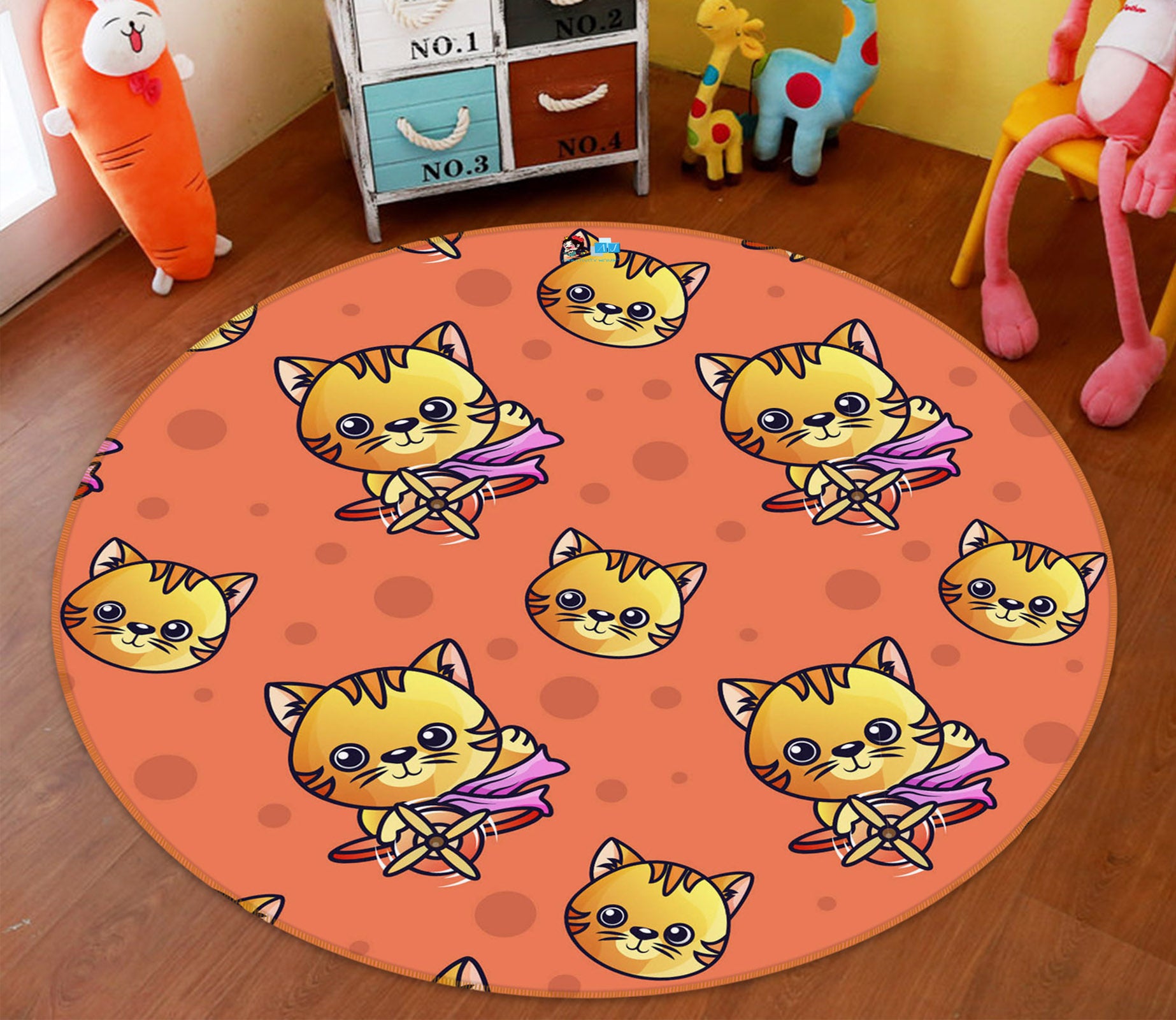 3D Yellow Cat Pattern 75049 Round Non Slip Rug Mat