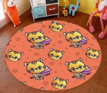 3D Yellow Cat Pattern 75049 Round Non Slip Rug Mat