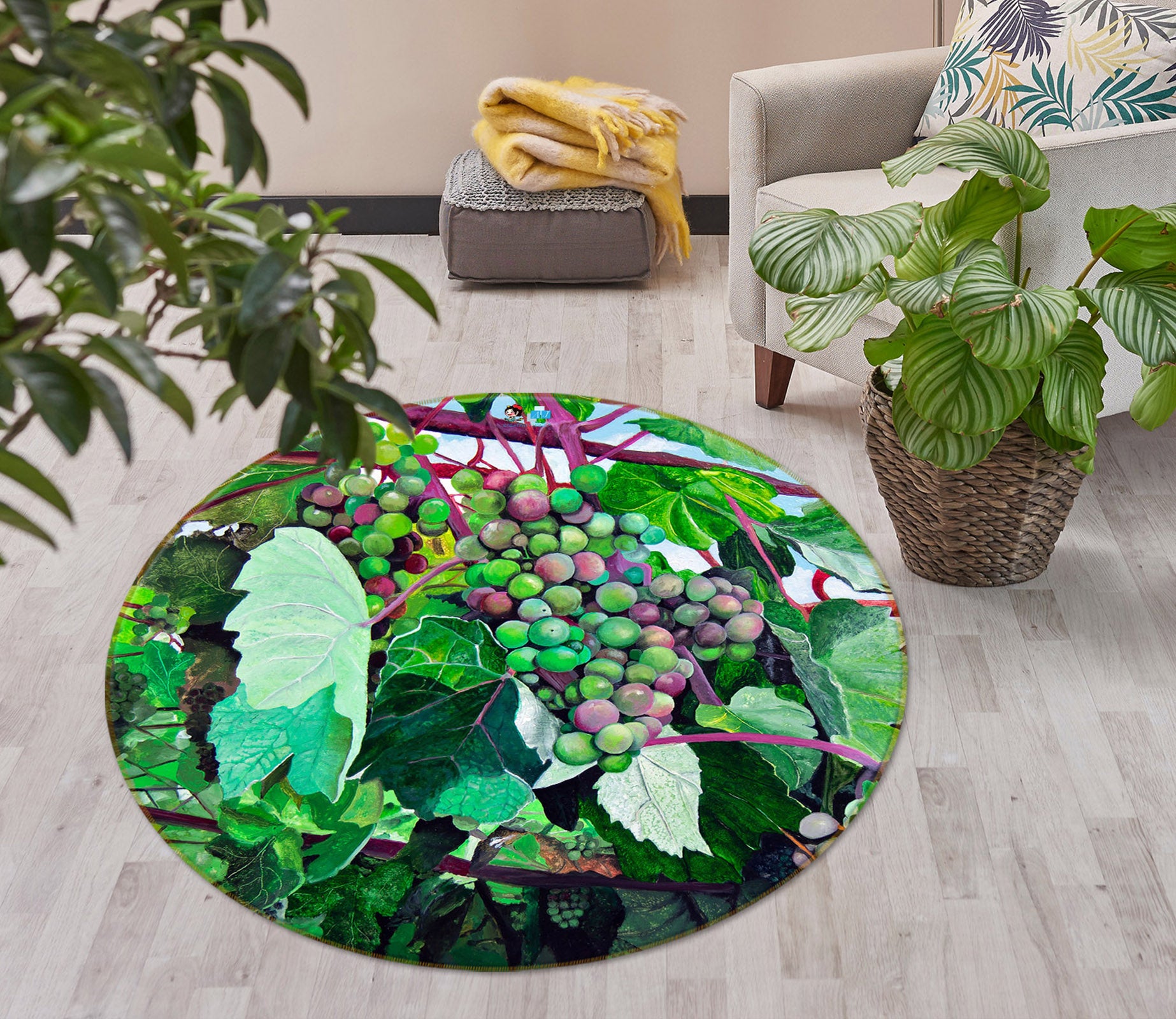 3D Grape 11081 Matthew Holden Bates Rug Round Non Slip Rug Mat