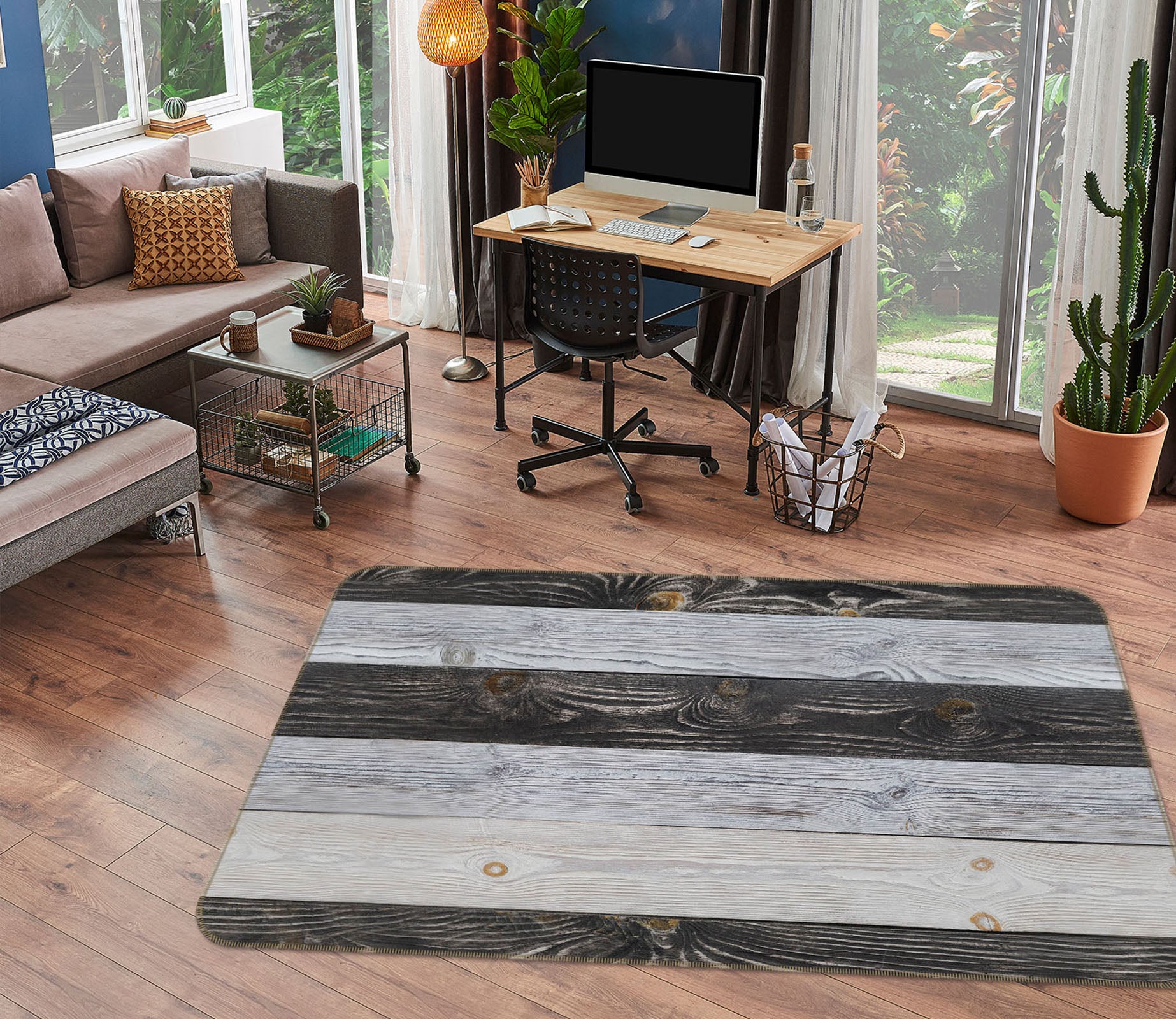 3D Black White Planks 31027 Non Slip Rug Mat