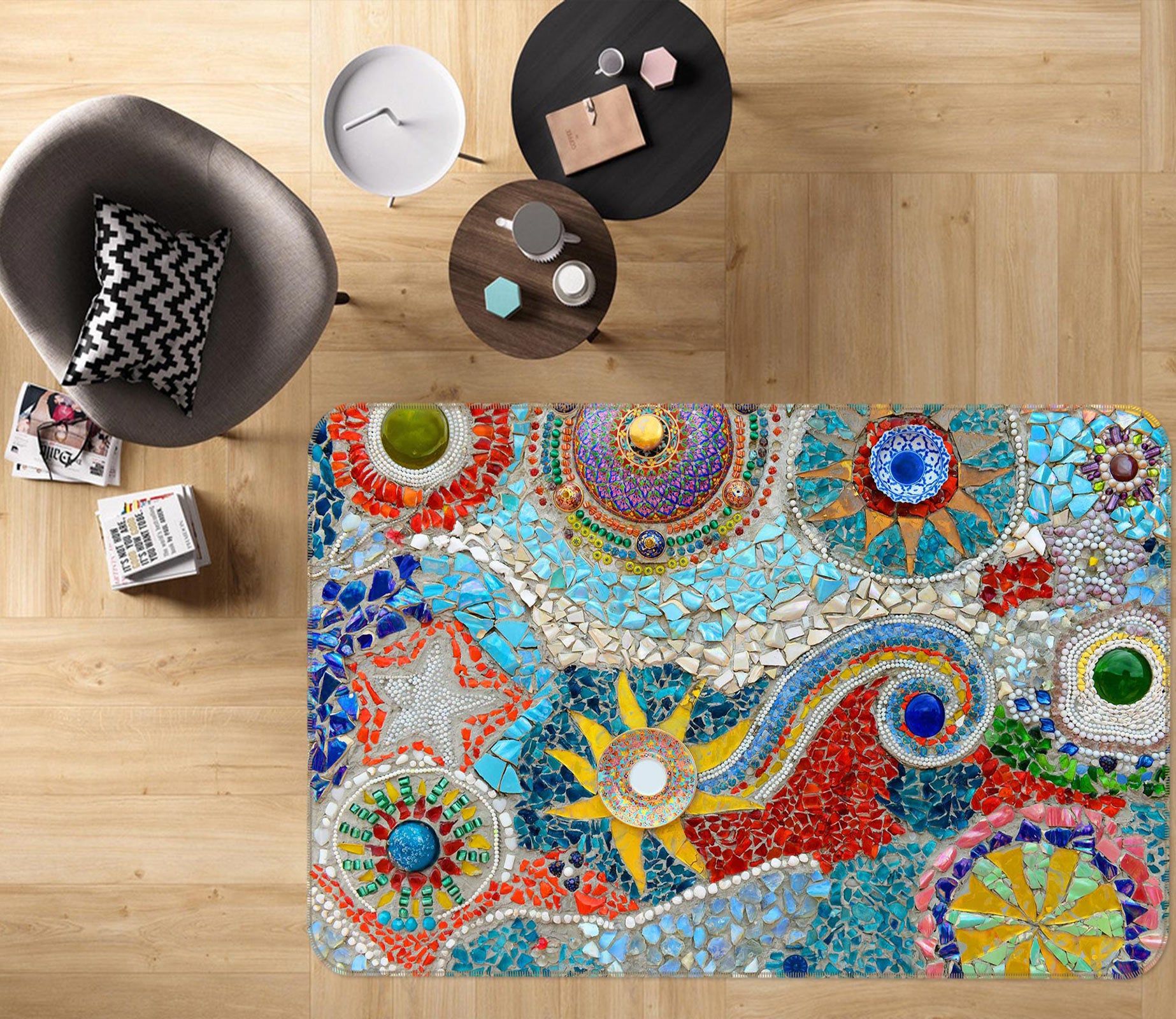 3D Five-Pointed Star Circle Pattern 33015 Non Slip Rug Mat