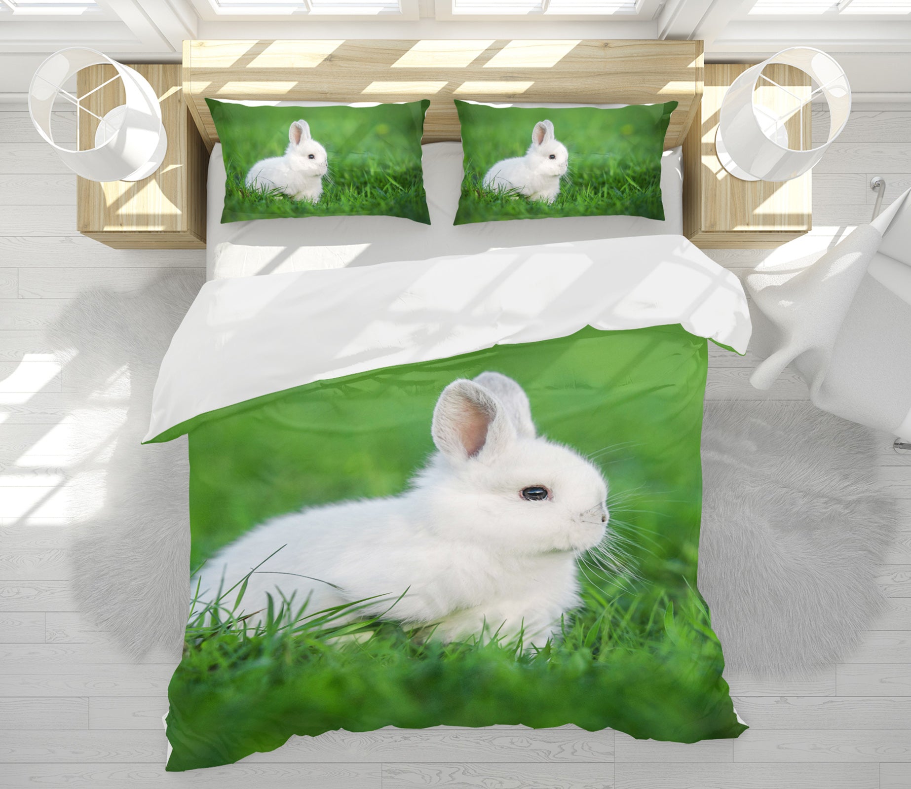 3D Grass Rabbit 60085 Bed Pillowcases Quilt