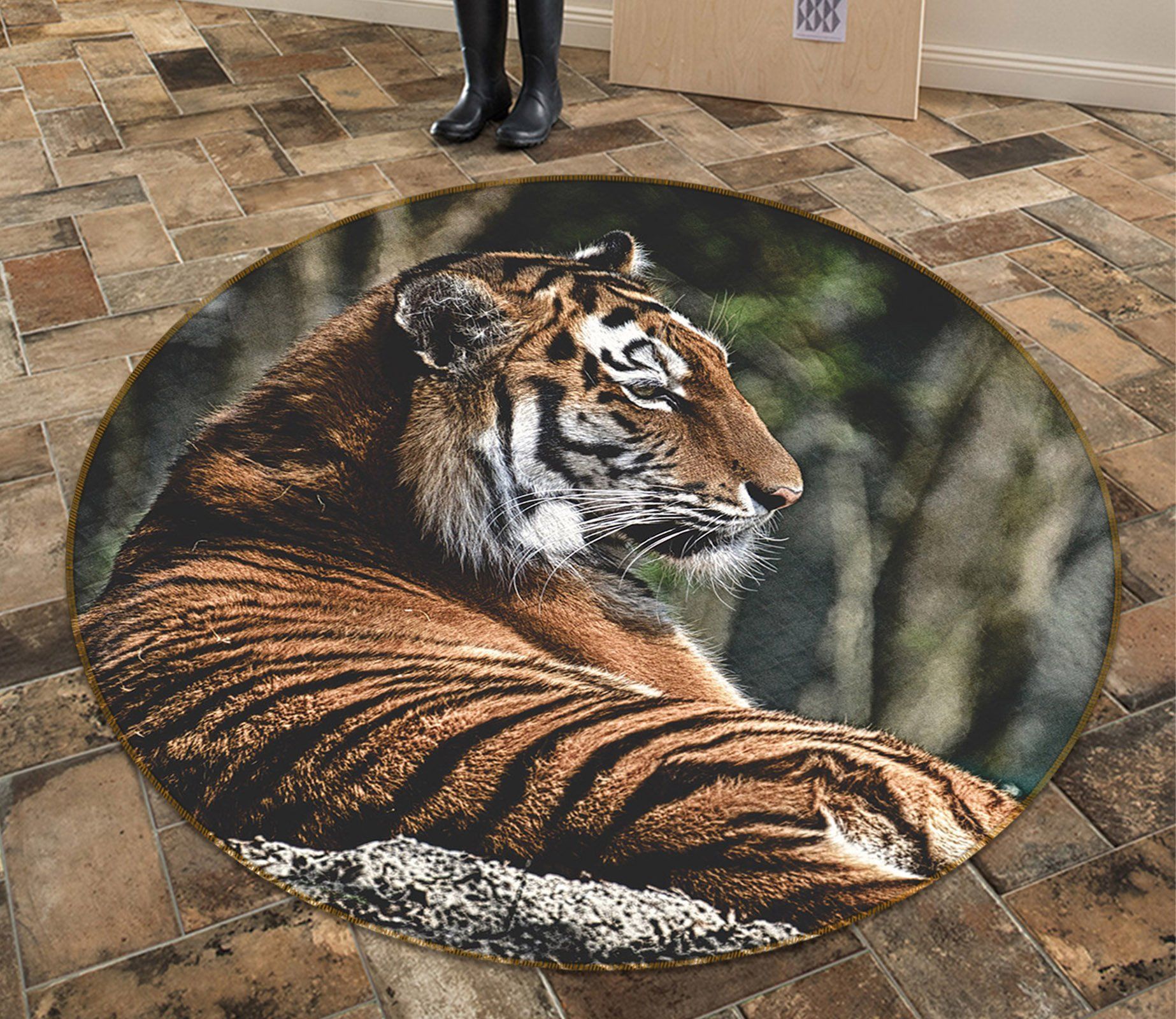 3D Tiger Turned 107 Animal Round Non Slip Rug Mat Mat AJ Creativity Home 