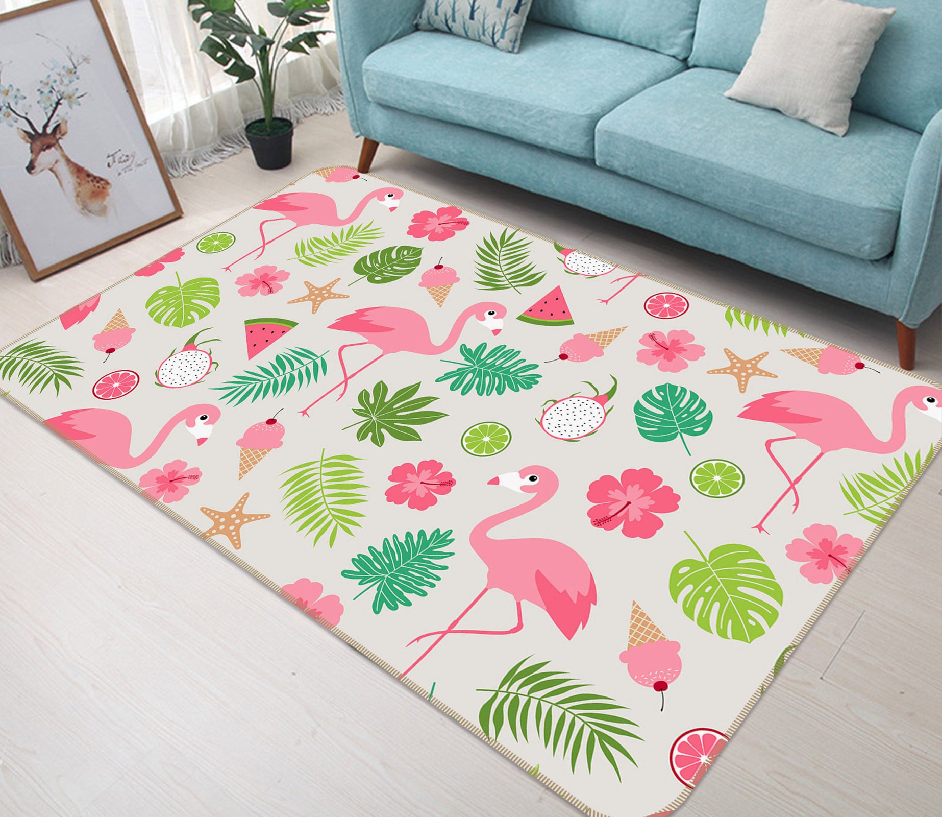 3D Flamingo Leaves 34152 Non Slip Rug Mat