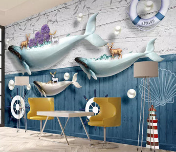 3D Whale Fawn WC392 Wall Murals