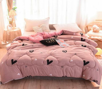 3D Pink Heart 18134 Bed Pillowcases Quilt