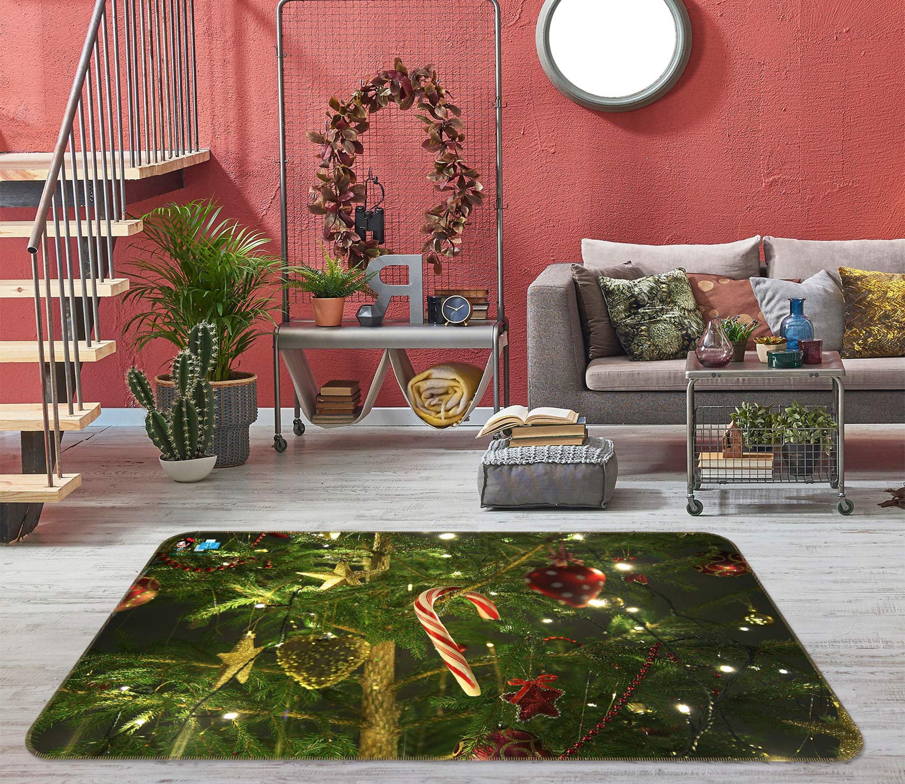 3D Tree Pendant 54215 Christmas Non Slip Rug Mat Xmas