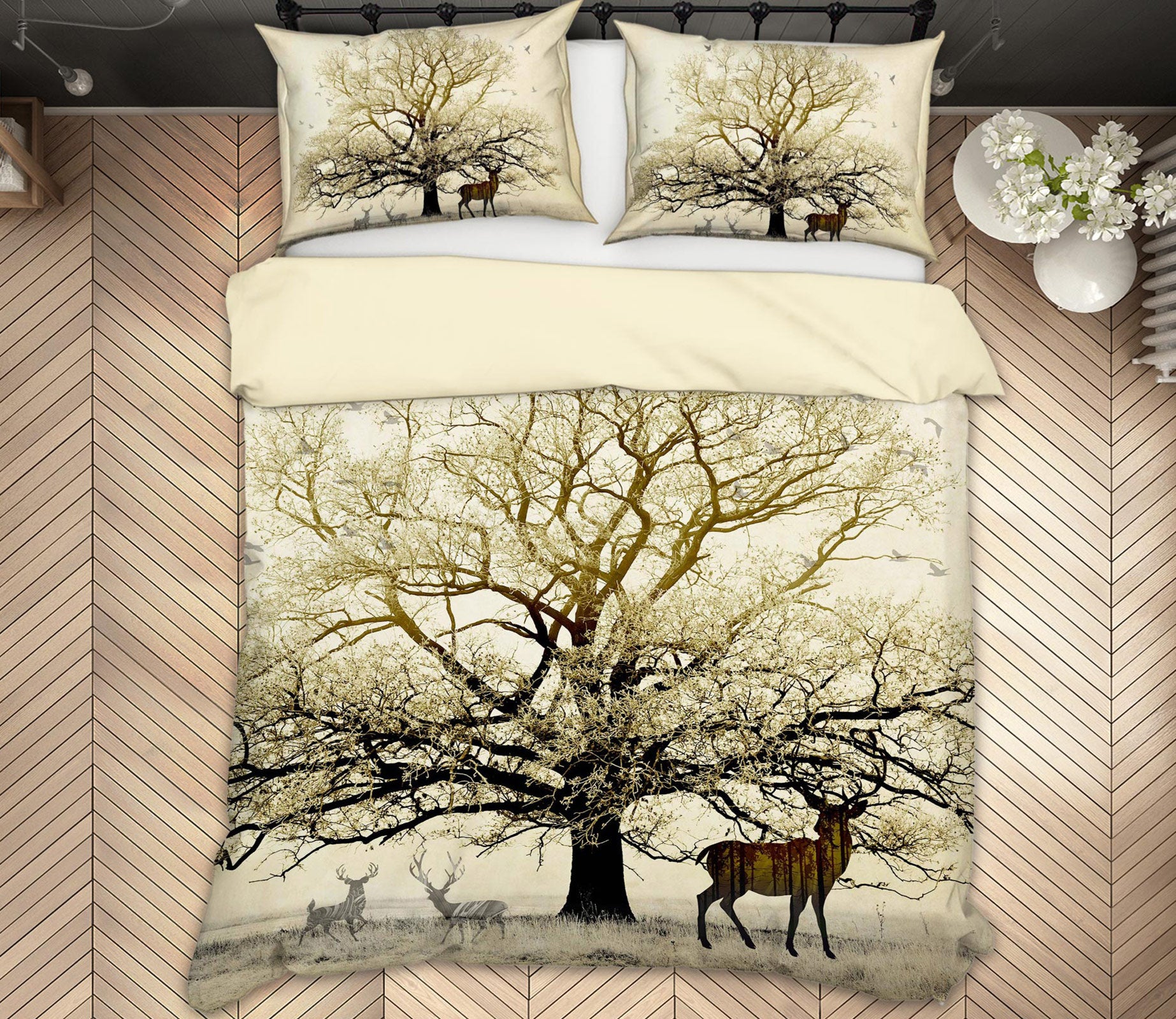 3D Branches Deer 12035 Bed Pillowcases Quilt