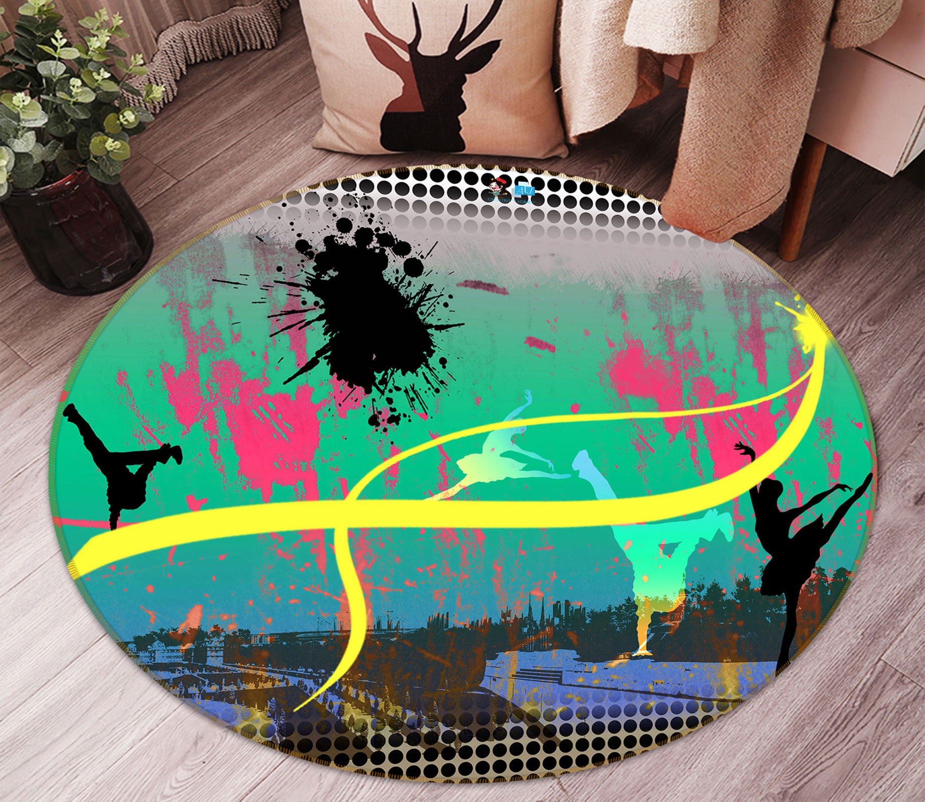 3D Graffiti 80300 Round Non Slip Rug Mat