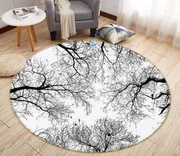 3D Black White Branches 74079 Round Non Slip Rug Mat