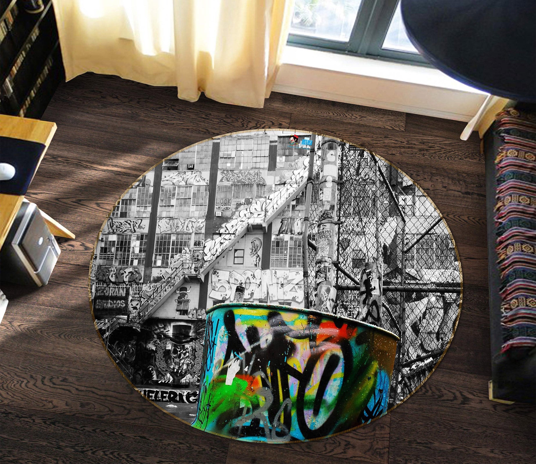 3D Graffiti 72225 Round Non Slip Rug Mat
