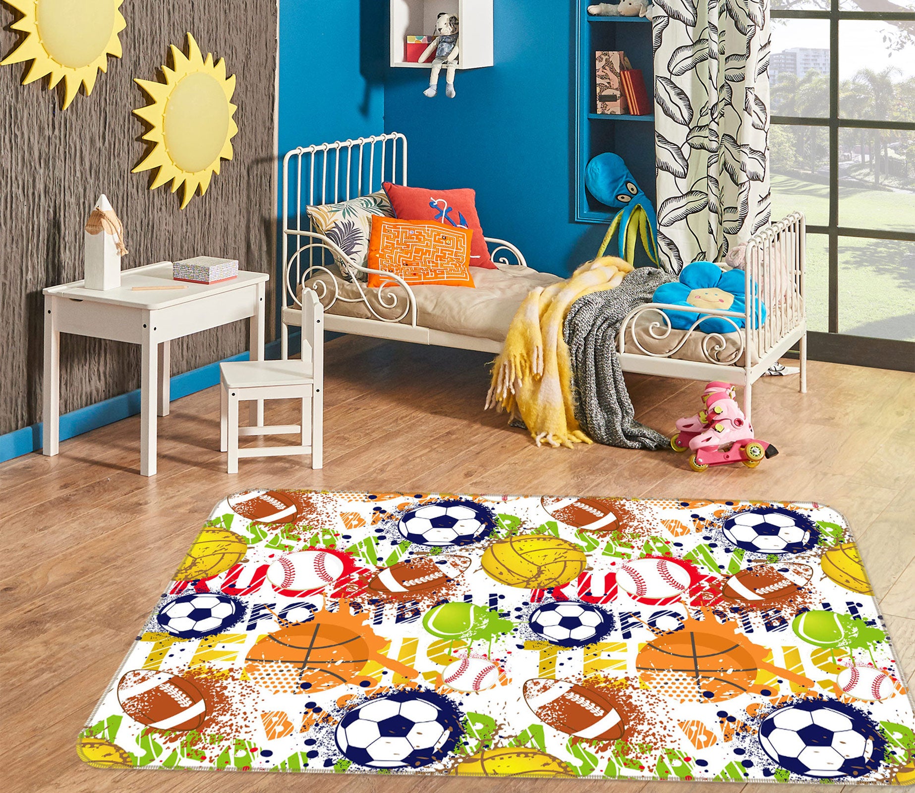 3D Football Pattern 77146 Non Slip Rug Mat