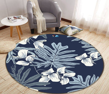 3D Leaves Flowers 64158 Round Non Slip Rug Mat
