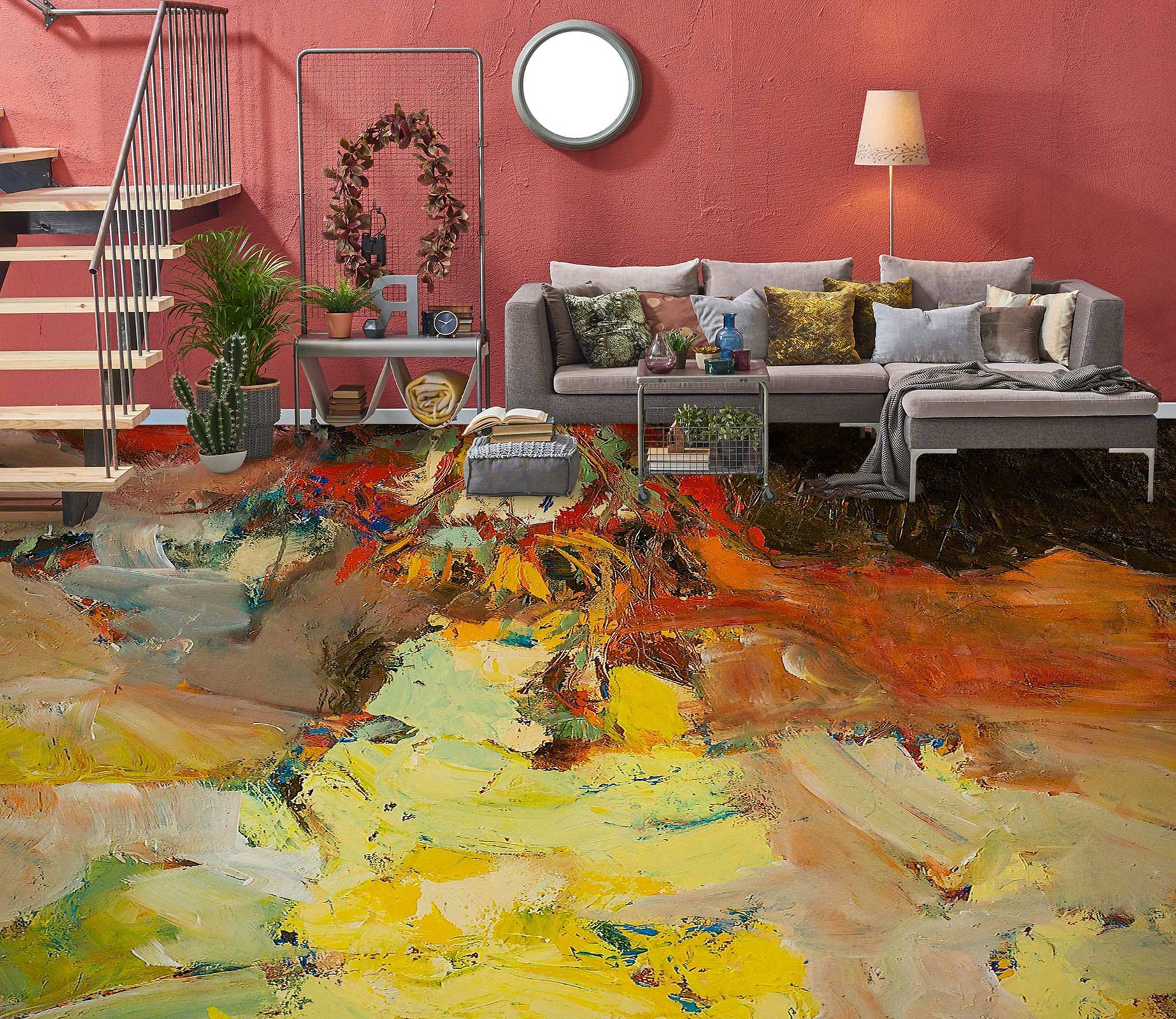 3D Yellow-Red Paint Pattern 9515 Allan P. Friedlander Floor Mural