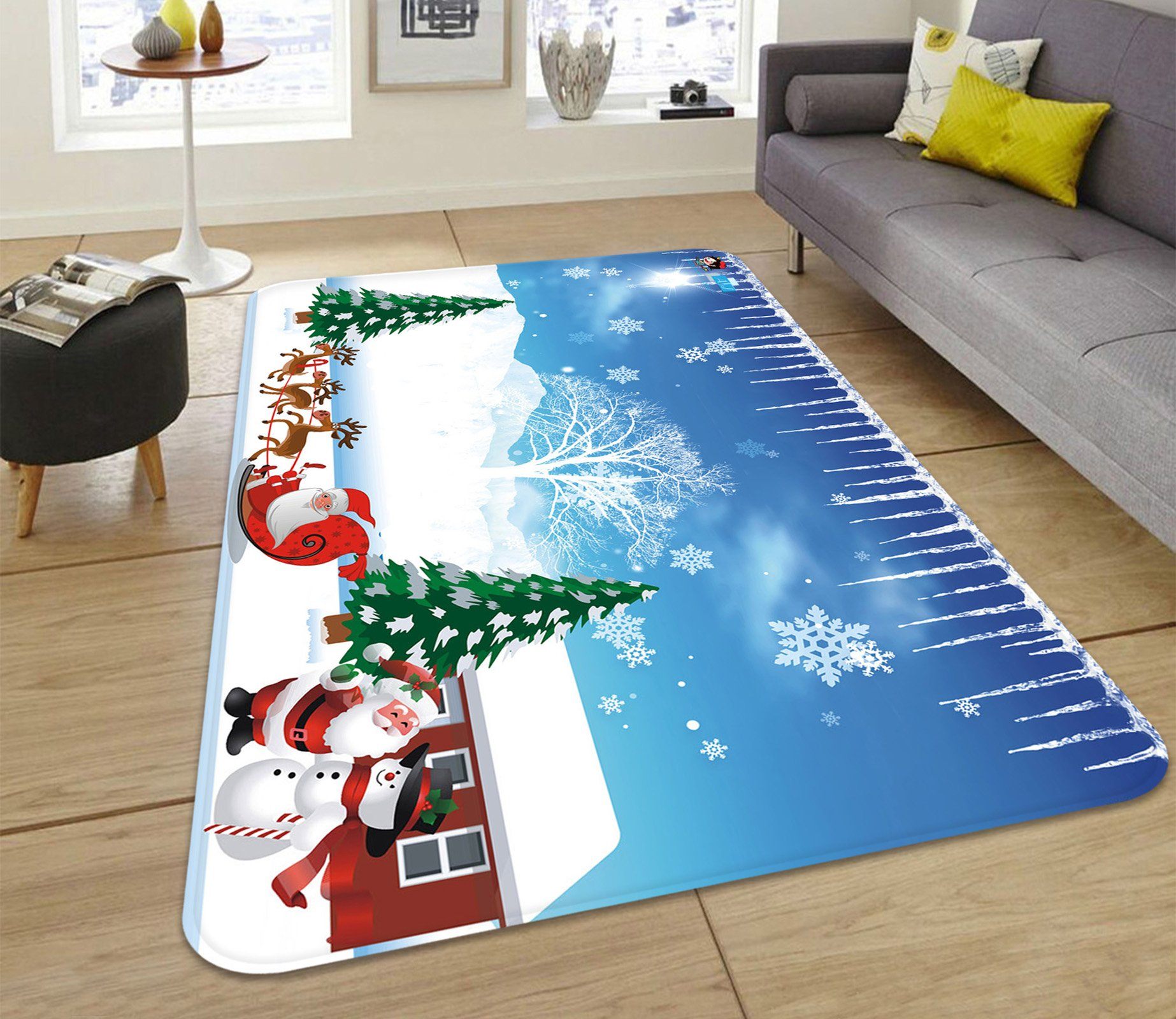 3D Snowflake Sleigh 013 Non Slip Rug Mat Mat AJ Creativity Home 