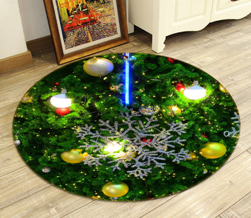 3D Tree Ball Pendant 54198 Christmas Round Non Slip Rug Mat Xmas
