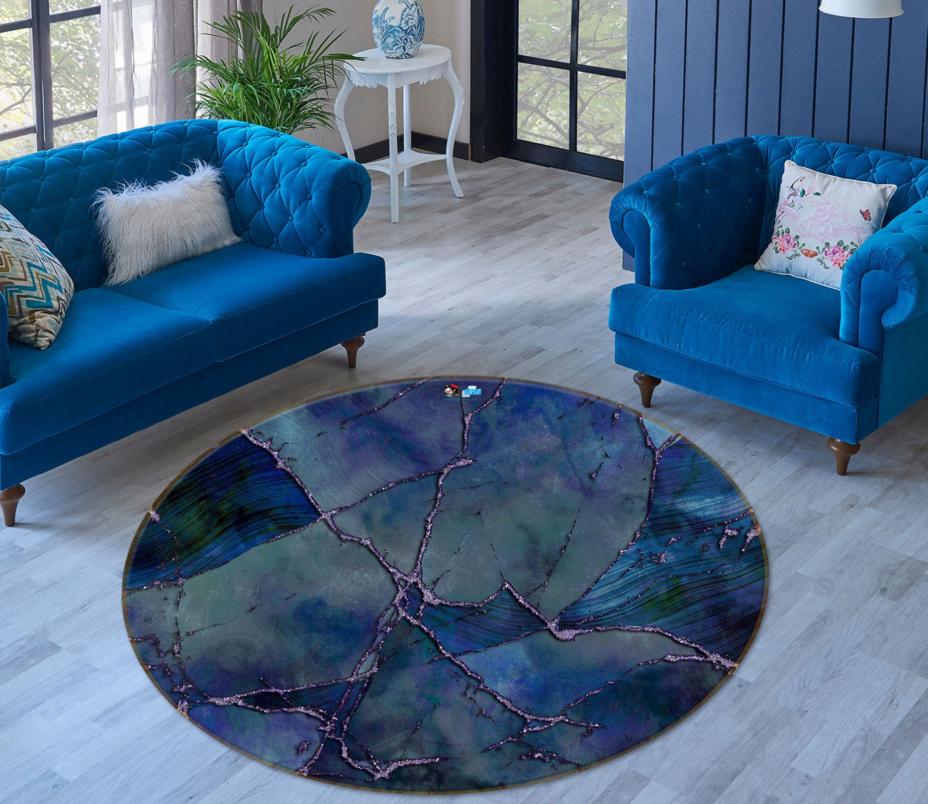 3D Blue Purple Block 83074 Andrea haase Rug Round Non Slip Rug Mat