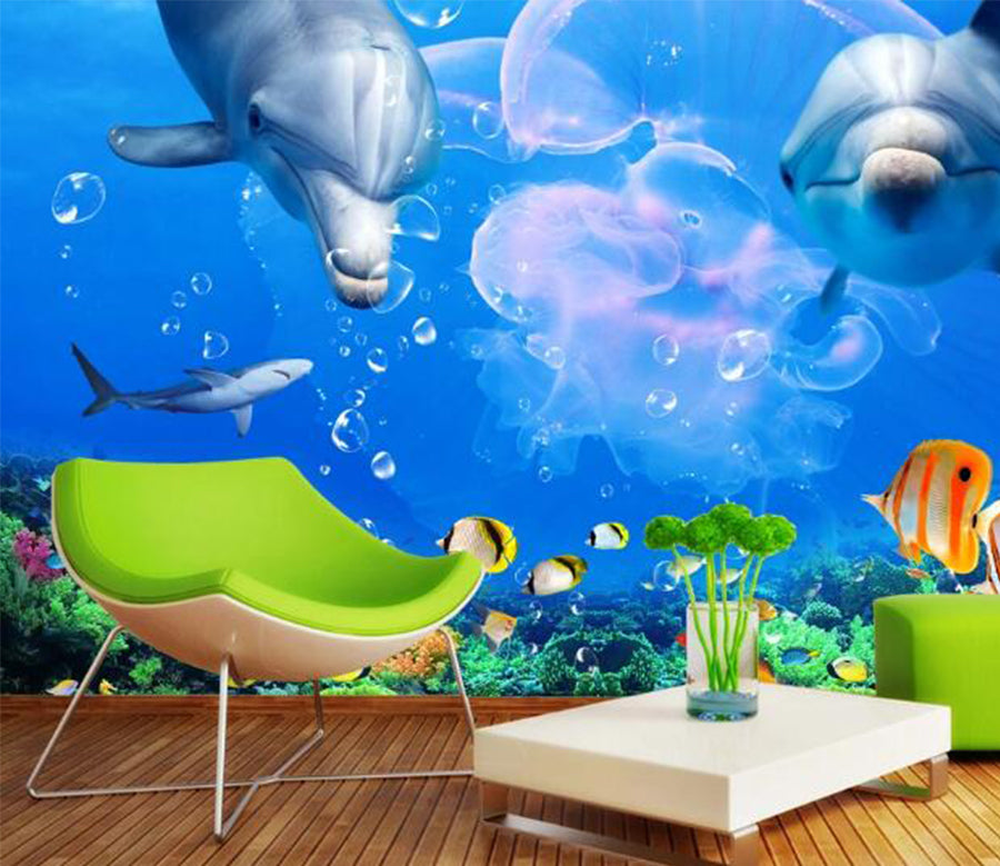 3D Jellyfish Dolphin WC273 Wall Murals
