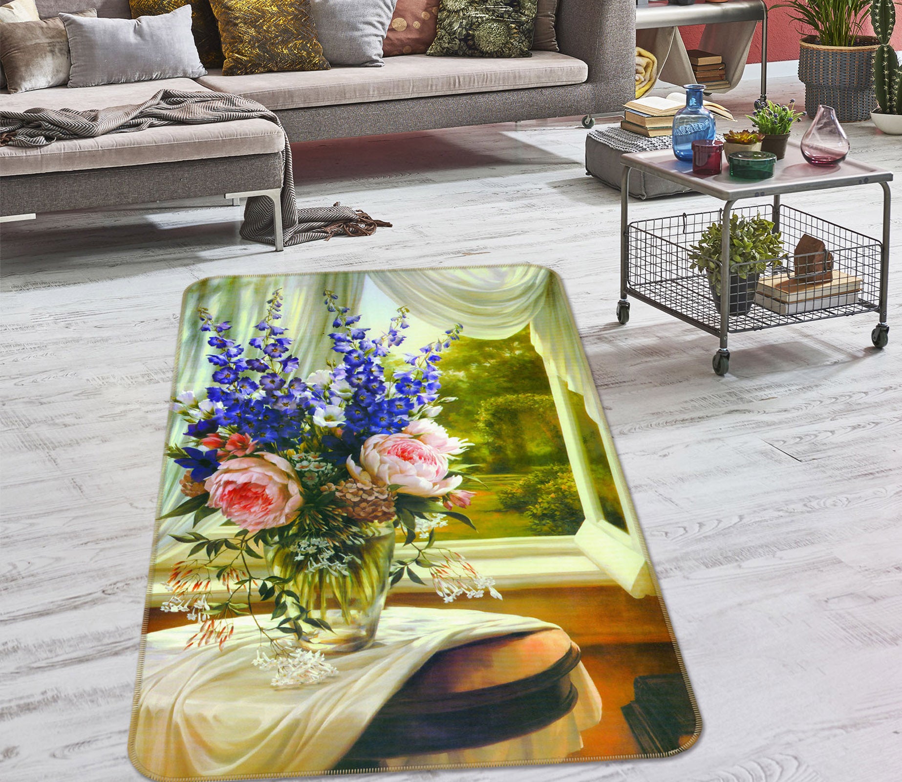 3D Flowers Vase 33182 Non Slip Rug Mat