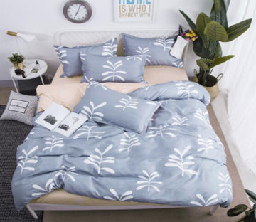 3D Light Gray Blue Leaves 4045 Bed Pillowcases Quilt
